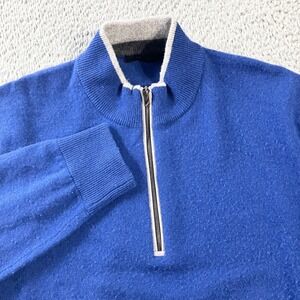 Greyson Sweater Mens Large Blue 1/4  Zip Mock Neck Wool Cashmere Knit Pullover